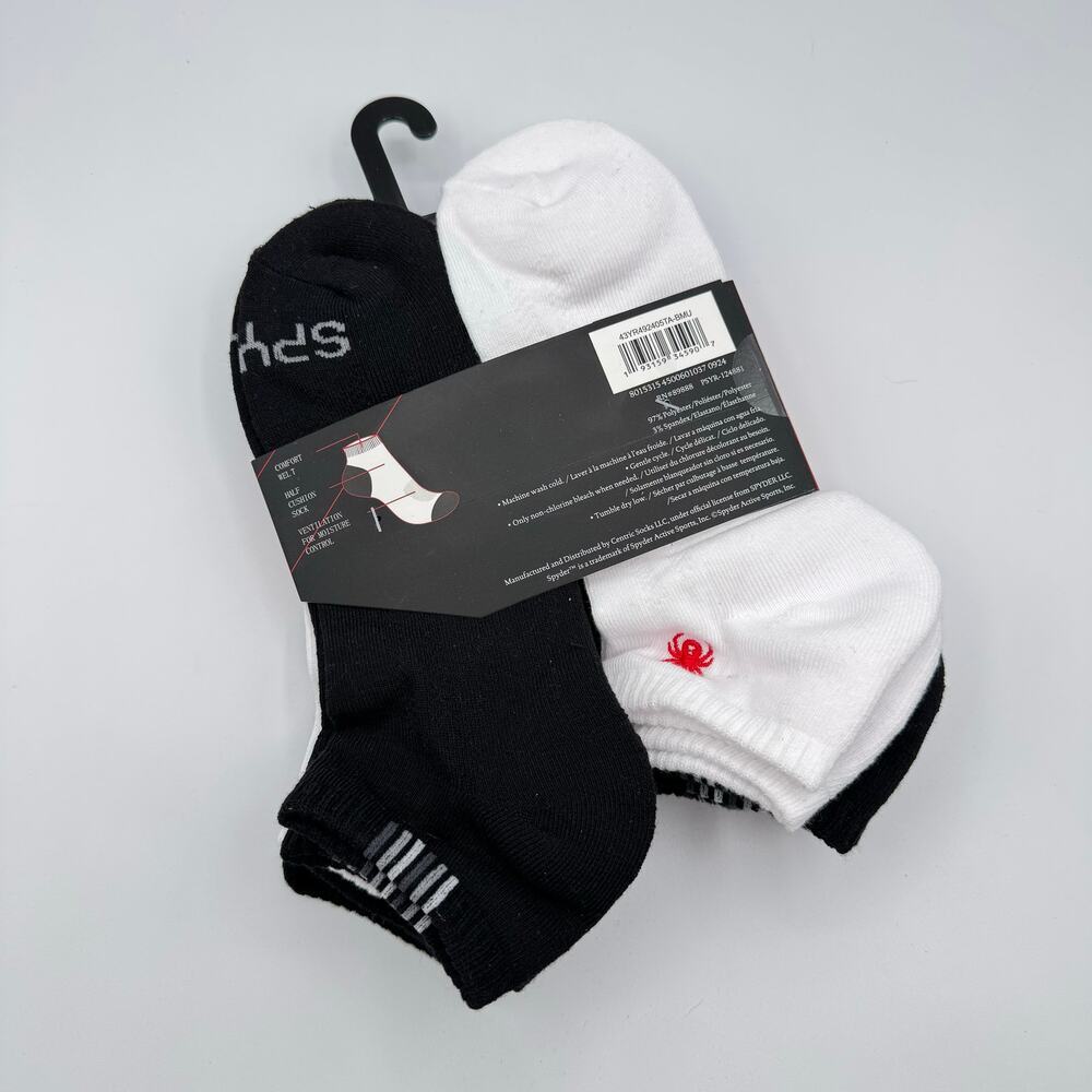 Spyder Low Cut White Black Cushion 5 Pairs Socks Men’s Size 6-12 - Picture 4 of 6